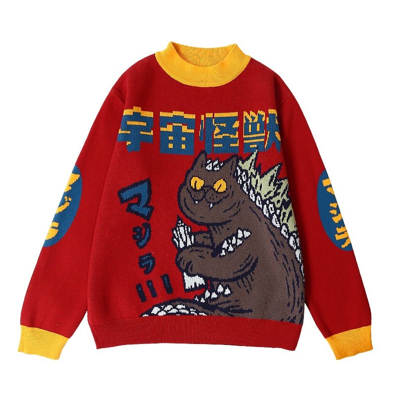 a crazy cat lady sweatshirt with kaiju cat  design