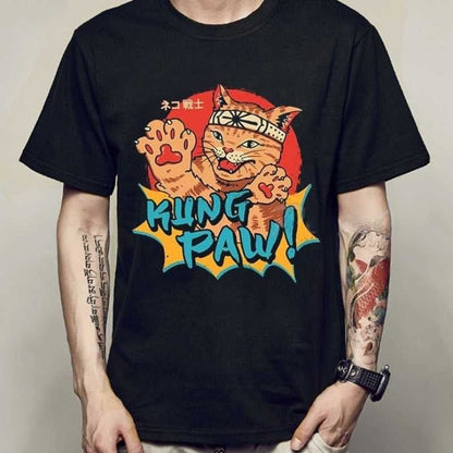 Kung Paw Master Cat T-Shirt featuring cat in martial arts pose in a funny way