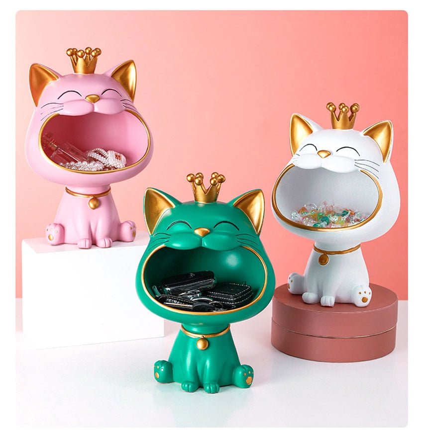 cat sculptures of a laughing cat for storage holder