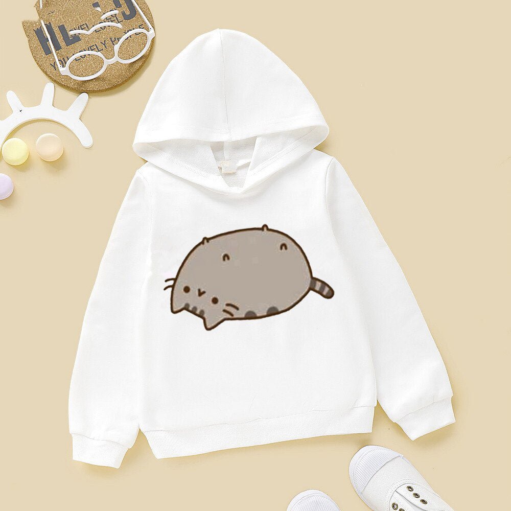 white color hoodie with funny pusheen sleeping feeling lazy made specially for cat moms