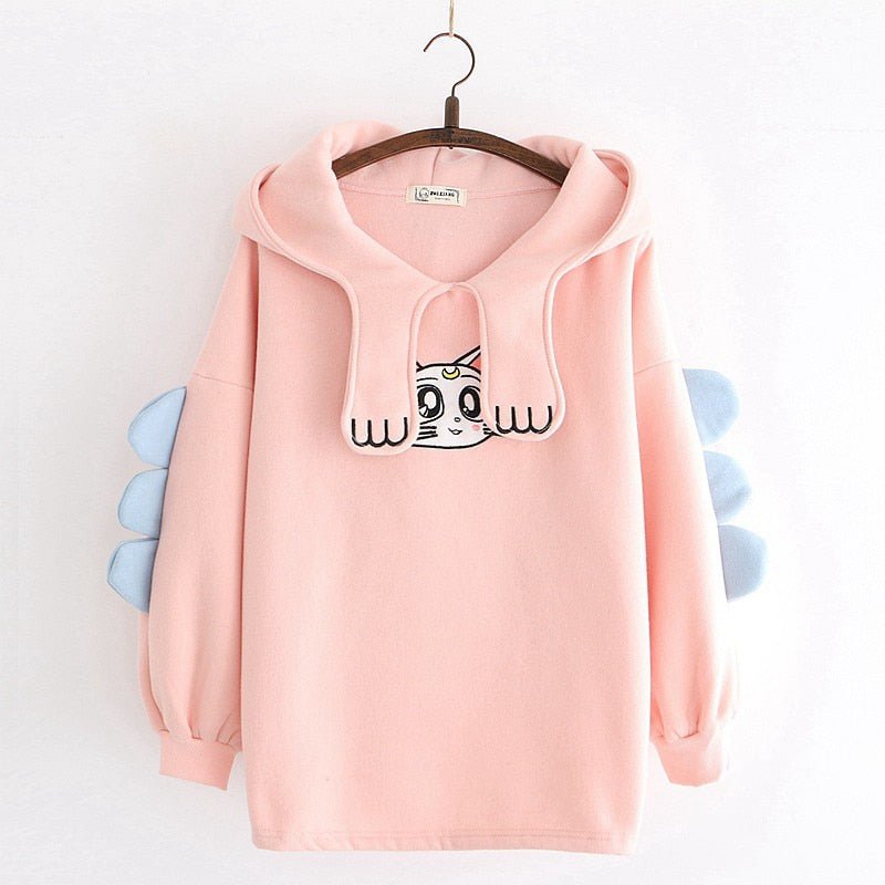 a pink and blue color Luna Cat Sweater with cute cat pattern