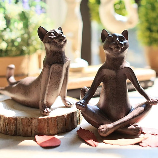 two cat statue in yoga pose for balance and harmony decor at home