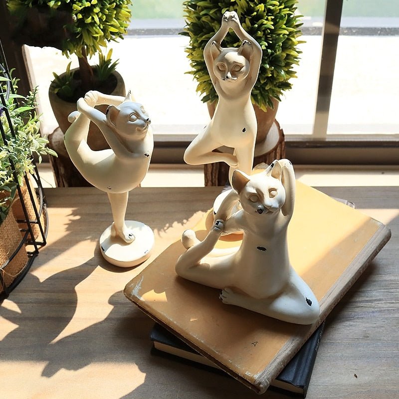 Ancient Wisdom Gatto In Legno Intagliato A Mano In Posizione Yoga - 30 Cm - Scultura Decorativa
