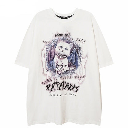 cool cat print shirt in white color