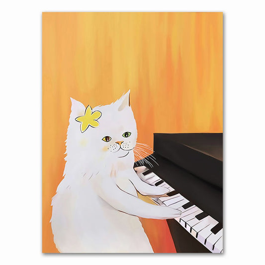 cat playing piano cat canvas