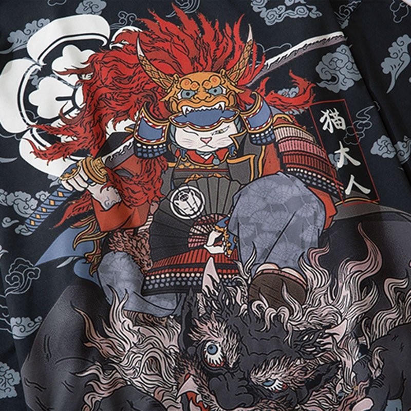 kimono with a japanese cat samurai holding a katana