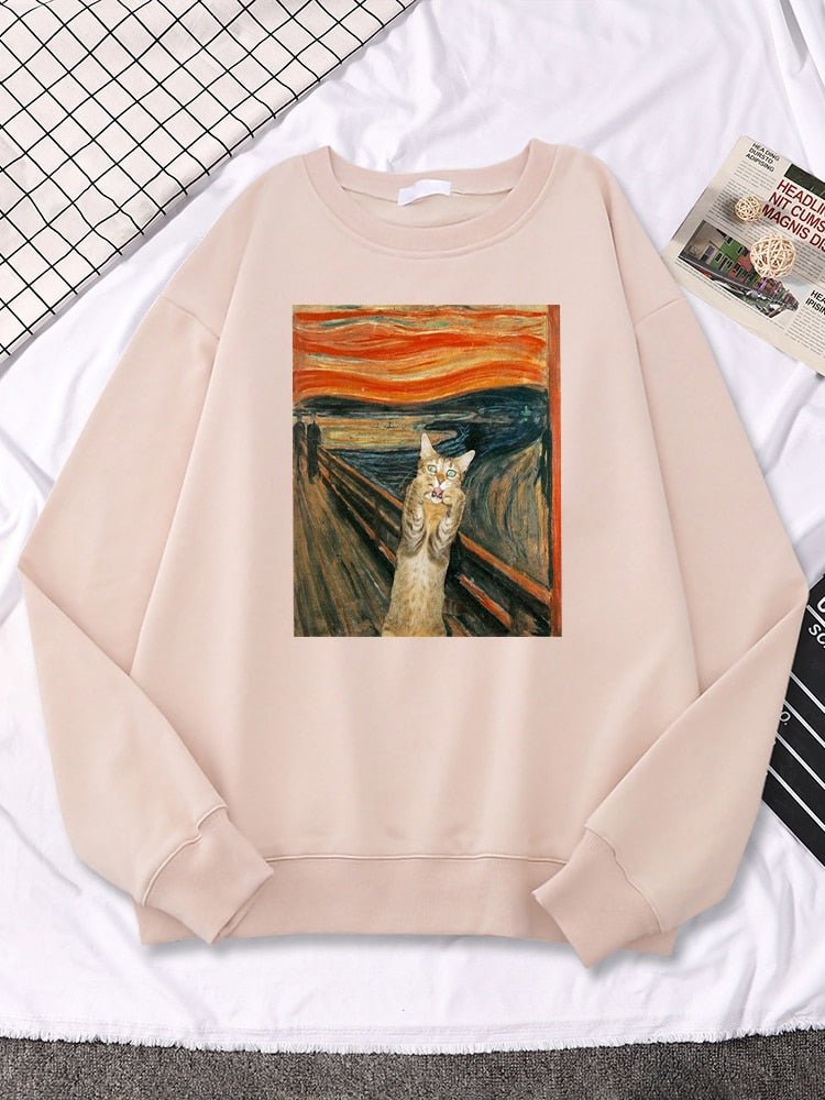 beige color cartoon cat sweatshirt