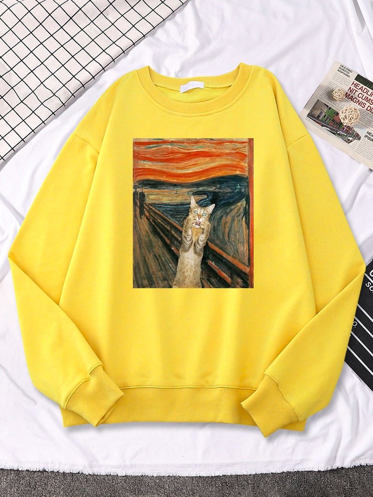 funny cat sweatshirts in yellow color