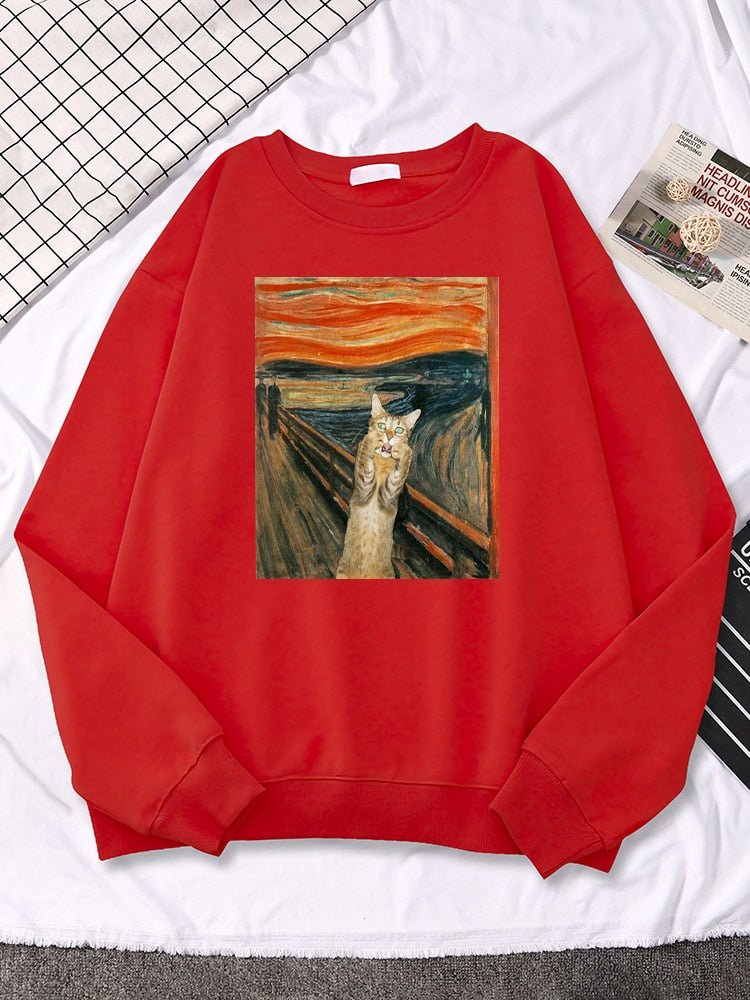 red color cat sweaters for humans with funny cat
