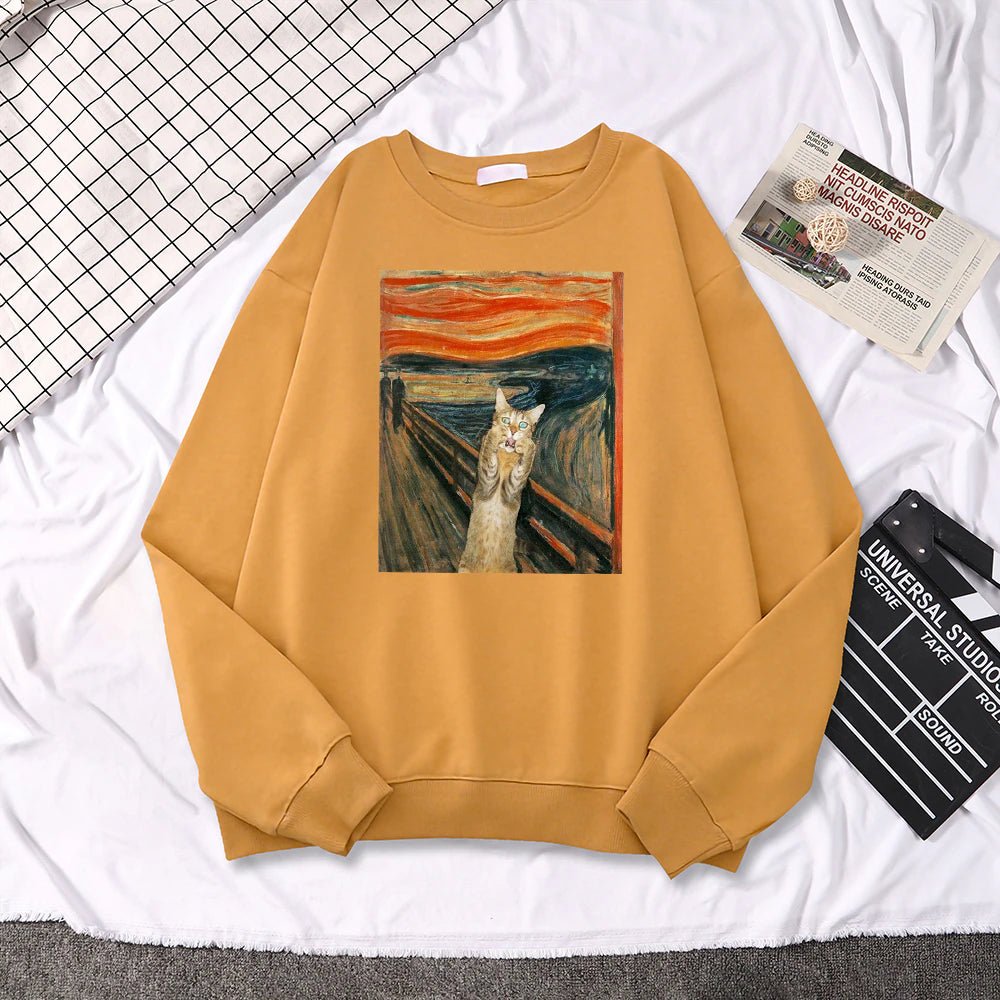 an orange color scream cat kawaii cat sweatshirt