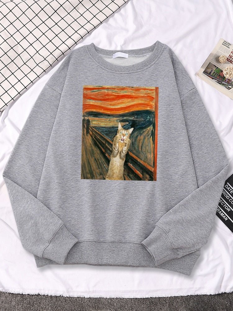 gray color kawaii cat sweatshirt
