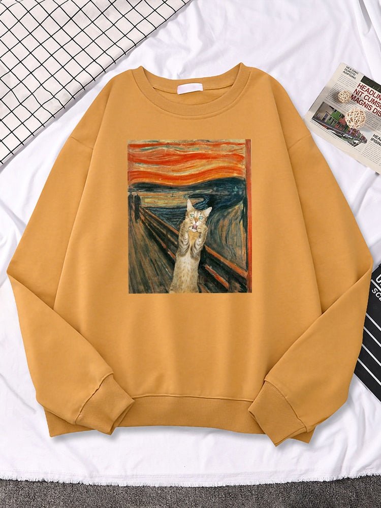 brown color the scream cat sweater