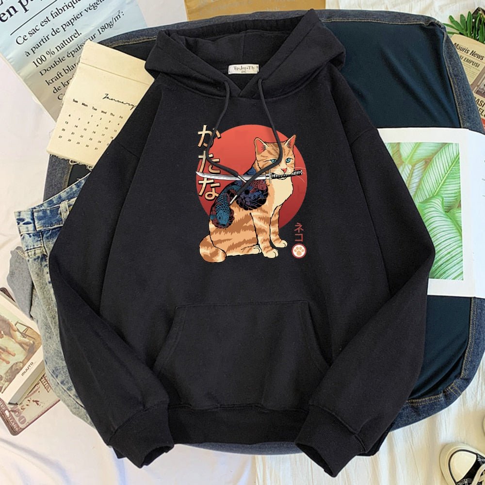 Yakuza Samurai Cat Sweatshirt with Pouch Express Your Daring