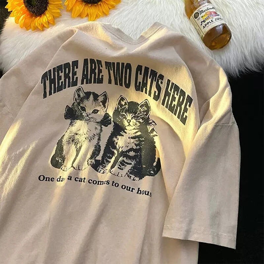Vintage styled t shirt featuring two kittens in scarves