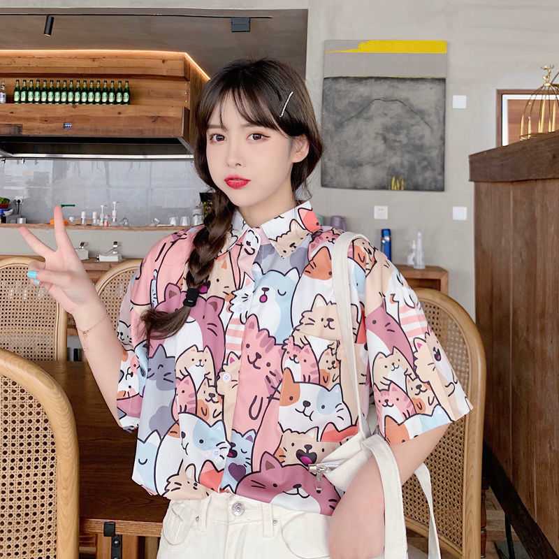 'Thousand Happy Cats' - Cat button up shirt