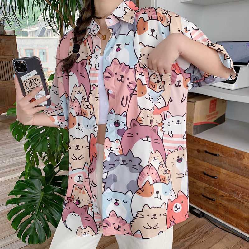 cat print dress shirt Cat Print Resort Shirt