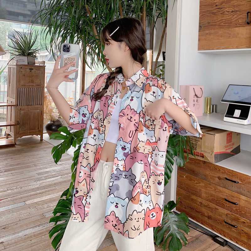 Cat button up shirt womens best sale