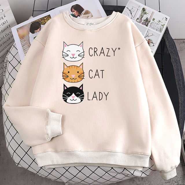 cat mom sweatshirt with cartoon cat and crazy cat lady words