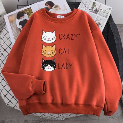 brick red color funny cat sweatshirts with crazy cat lady words