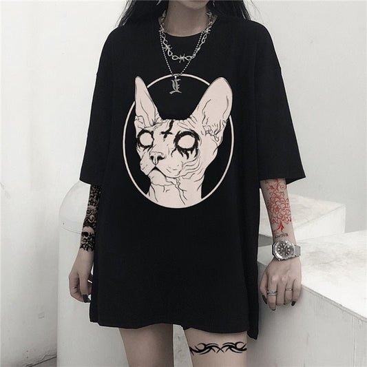 cool cat shirts with satanic design in black color