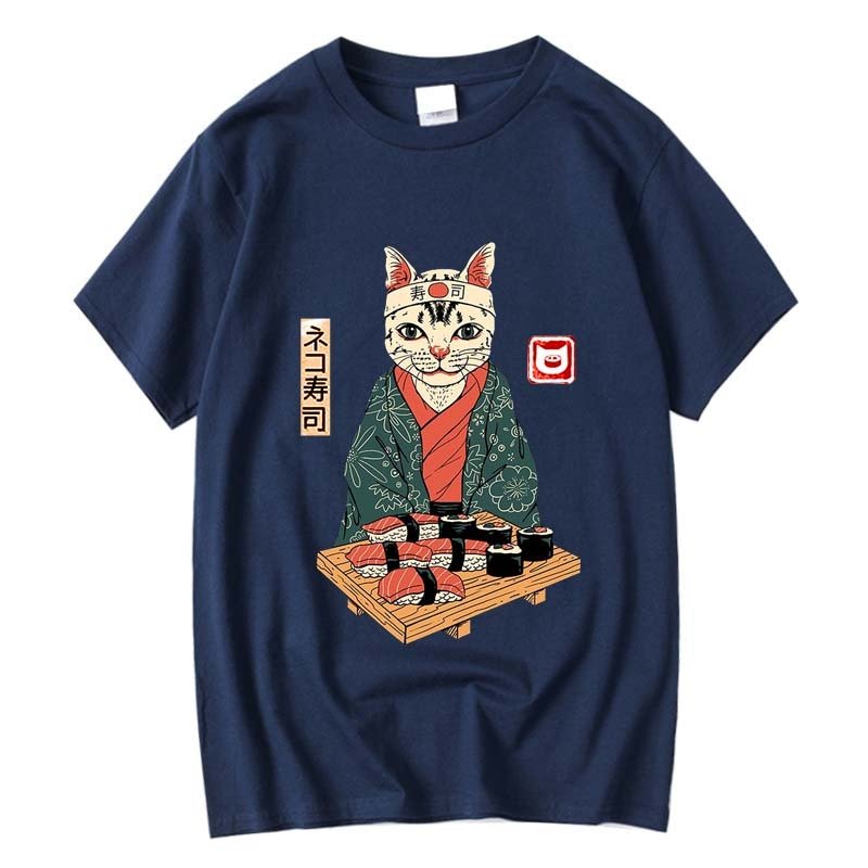 Navy color sushi lover and cat lover shirt