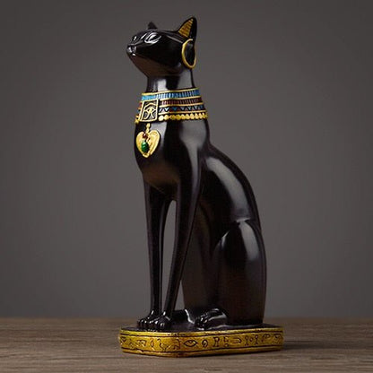 a black color egyptian black cat statue with jewelry for home decor