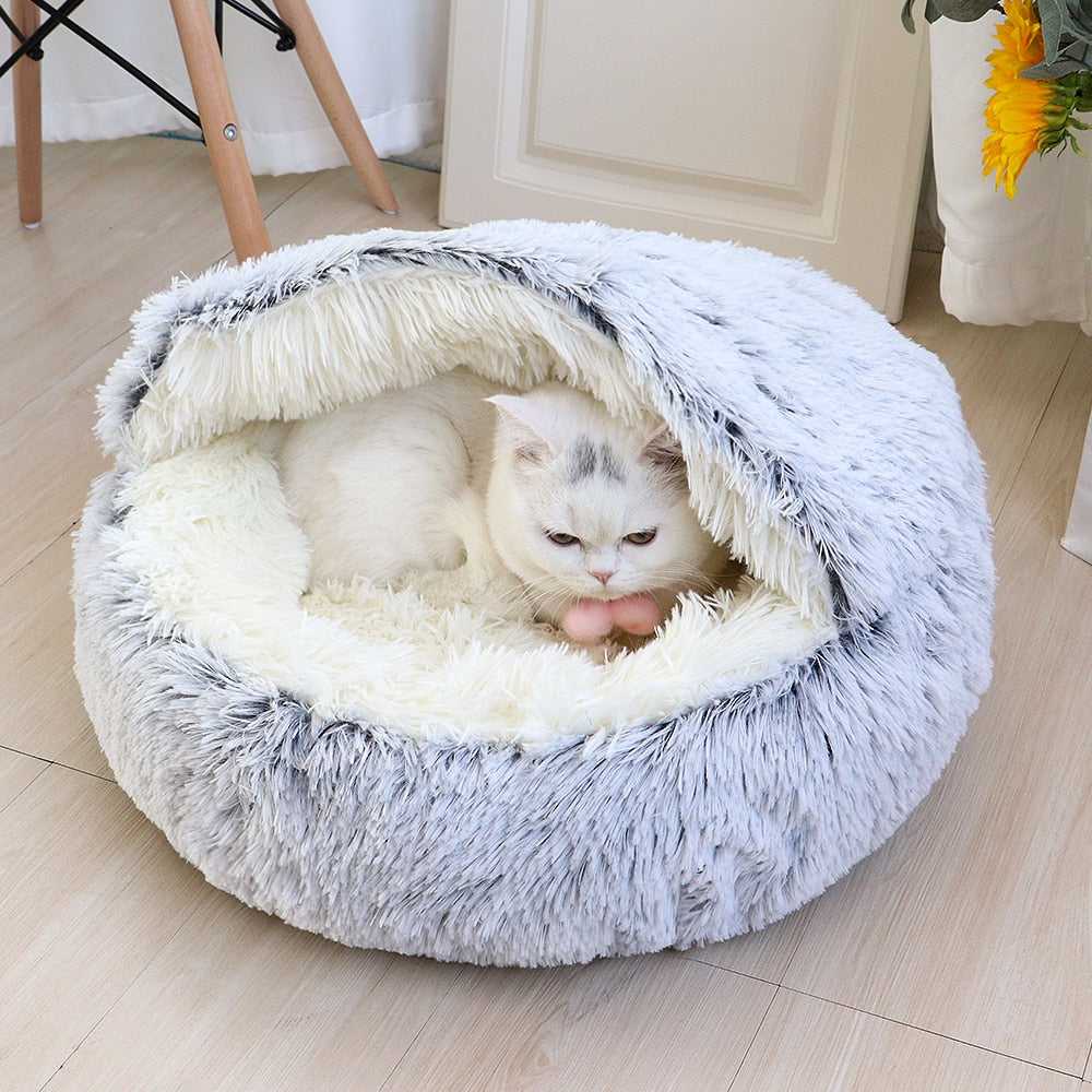 baby blue color cat bed that looks luxury made from warm material