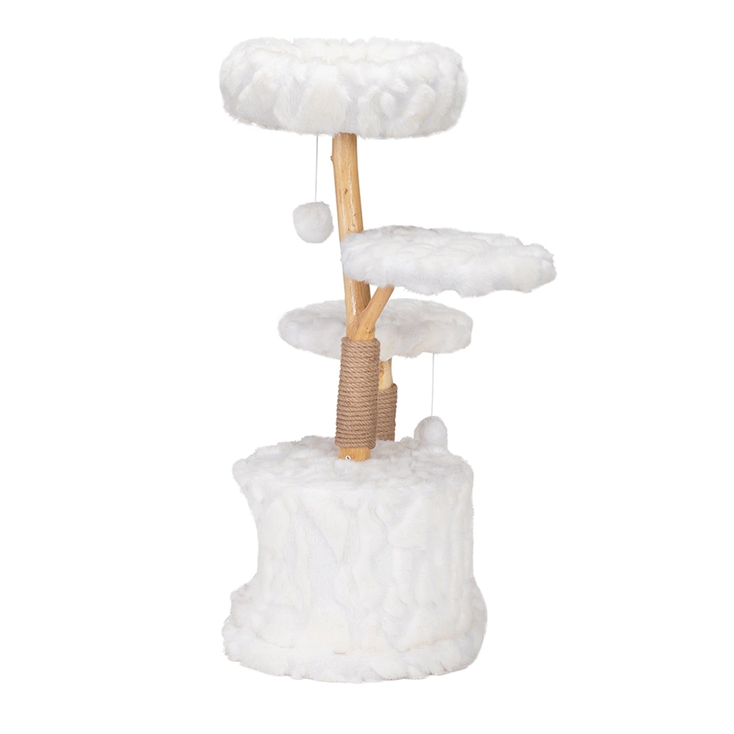 a modern cat tree tower in white color