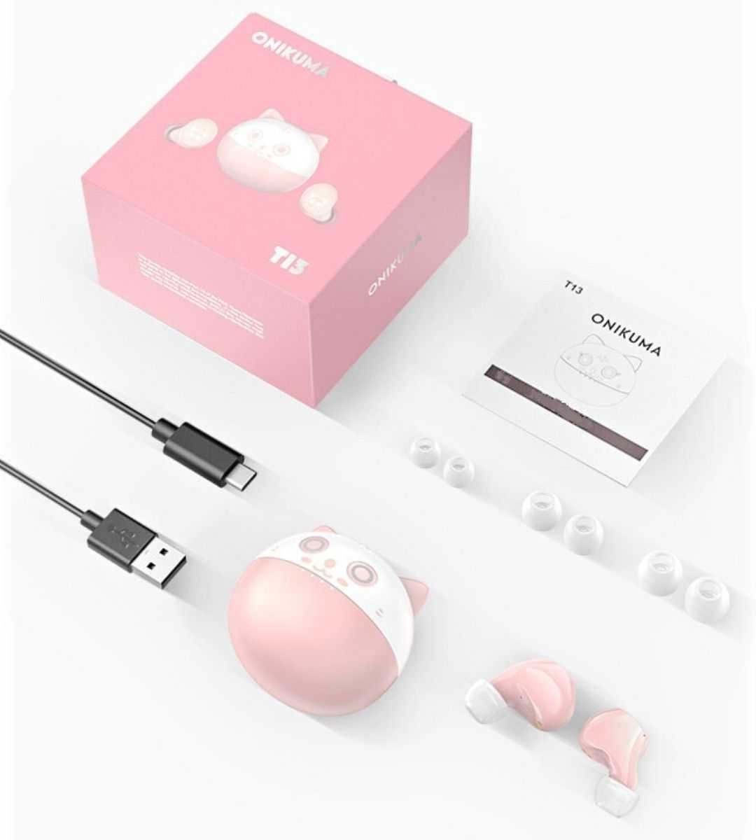 pink color tws cat earpods