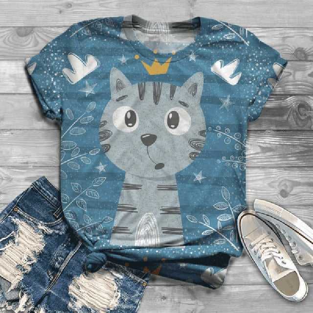 Lovely Cartoon Cat T Shirts For Women Soft Touch Tee for Cat