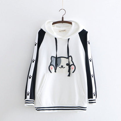 a white cat mom hoodie featuring a white and grey cat face that looks cute