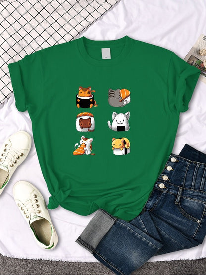 Women's charming sushi t-shirt with cute cats
