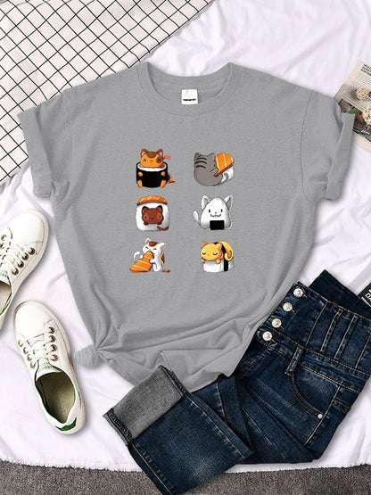 Women's charming sushi t-shirt with cute cats