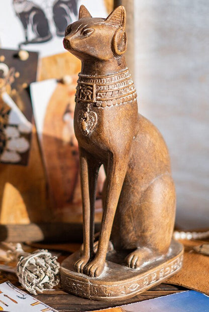 Wooden Color Egyptian cat sculpture  in vintage style