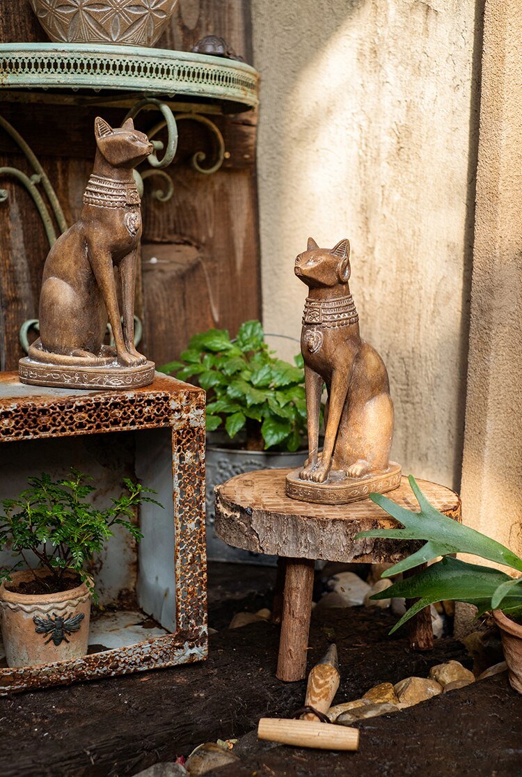 Wooden Color Egyptian cat sculpture  in vintage style