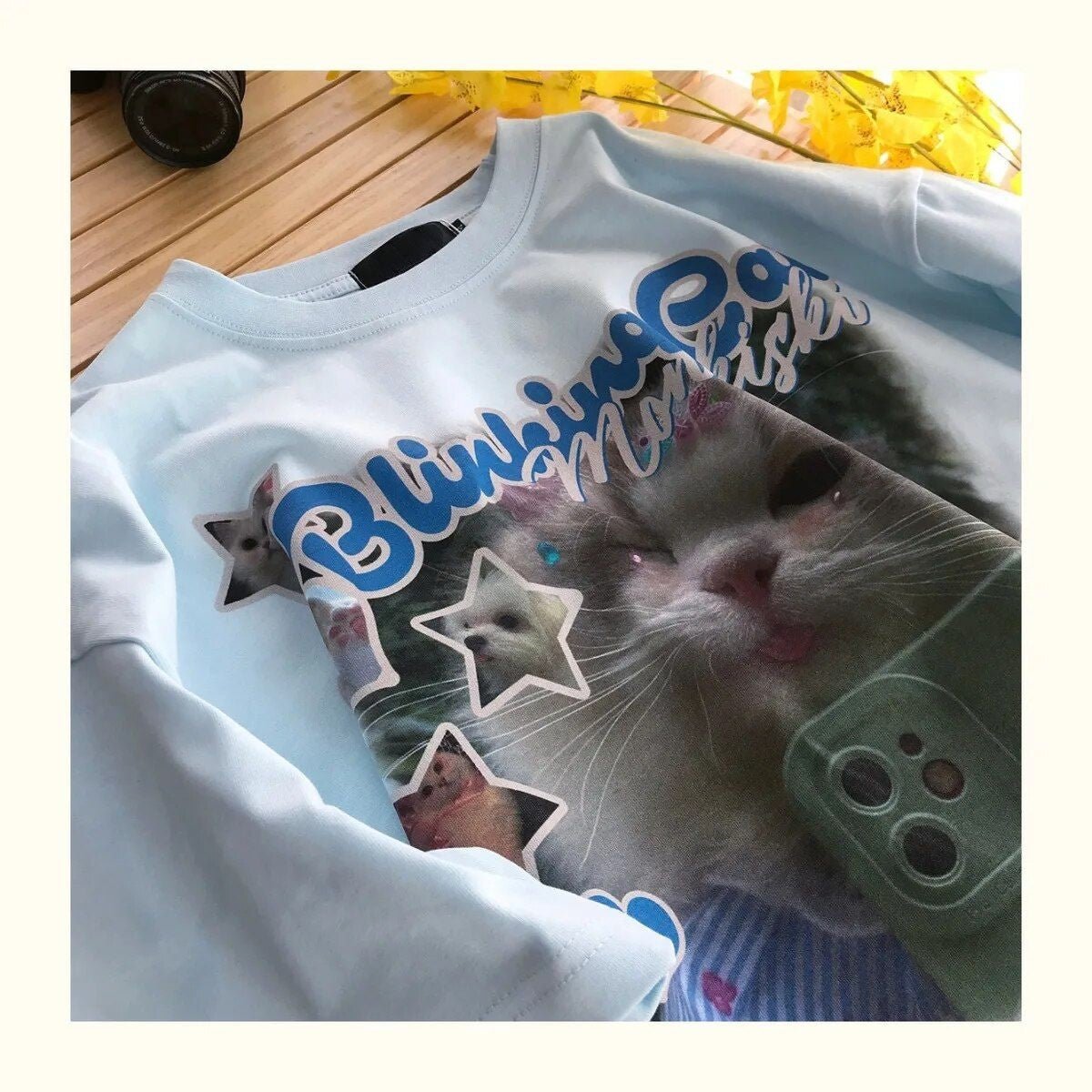 Y2K Blinking Cute Cat T Shirts