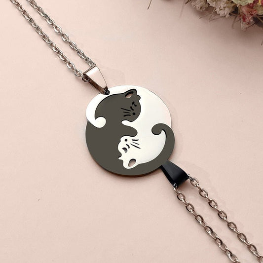 Ying yang cat stainless steel necklace