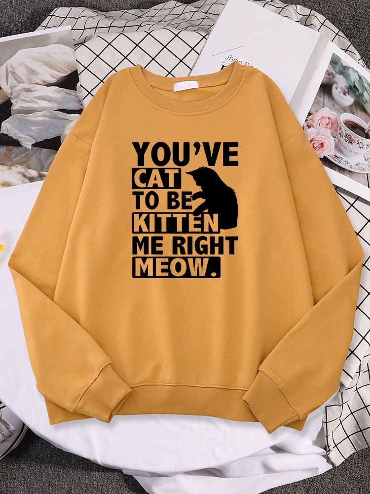 an orange funny cat sweatshirts with funny puns on them