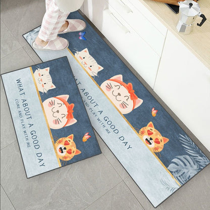 Yummy Fish' adorable cartoon cats carpet rug for kitchen