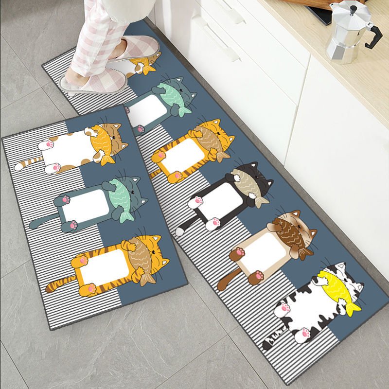 Cat Food Rug Yummy Fish' adorable cartoon cats carpet rug for kitchen – Meowgicians™
